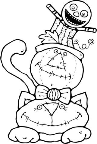 Scarecrow Sitting On A Cat Coloring Page